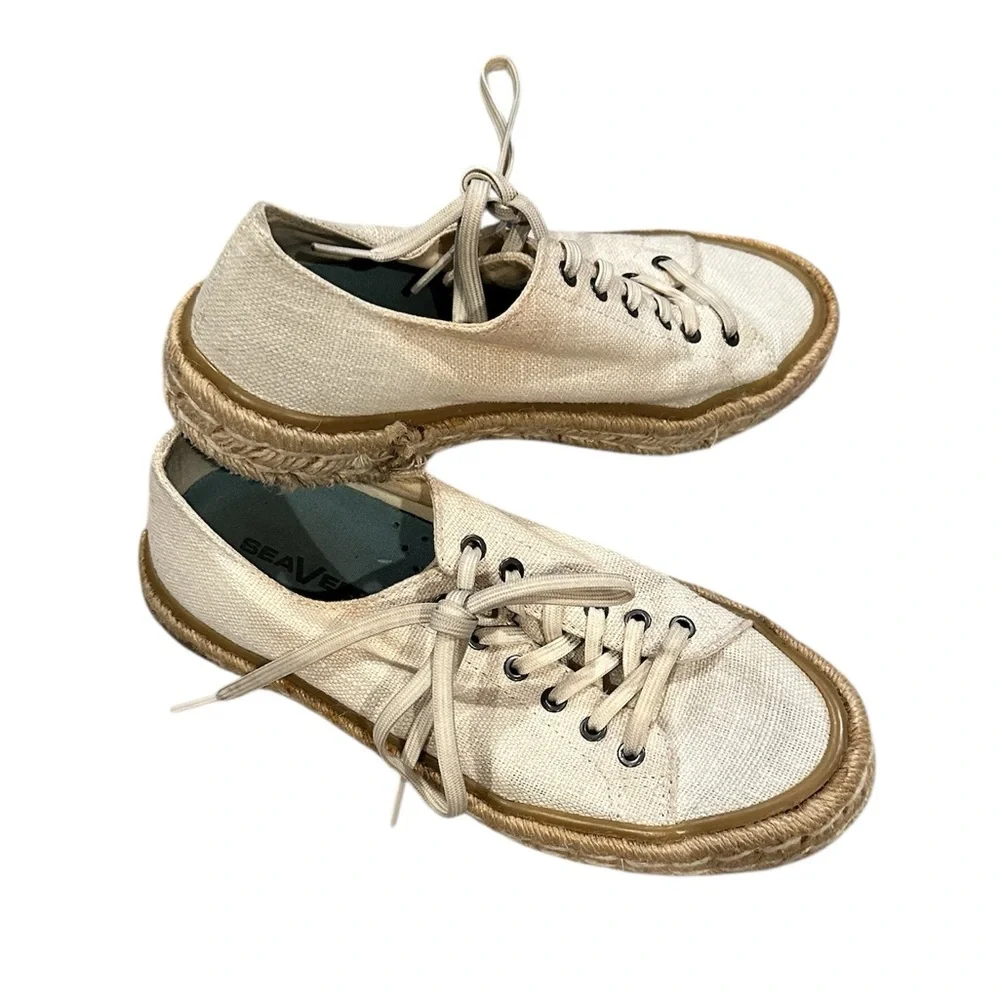 SeaVees Lace-up Coronado Natural Slub Linen Cream Espadrille Casual Sneakers 8